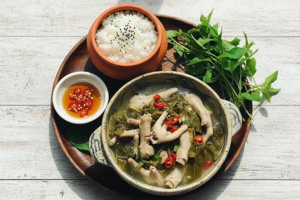 Đặc sản rừng độc đáo, vị đắng thanh của lá kết hợp với nước dùng ngọt dịu, dễ ghiền.